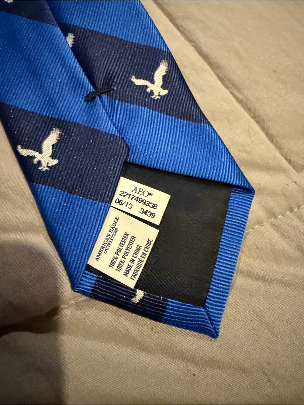 American Eagle Outfitters Blue Striped Tie with White Eagle Motif